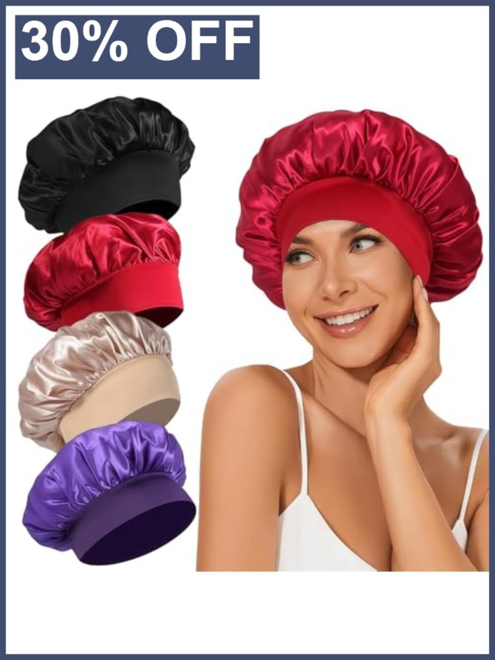 4-Pack Silk Satin Bonnets for Sleeping Hair Protection Night Caps